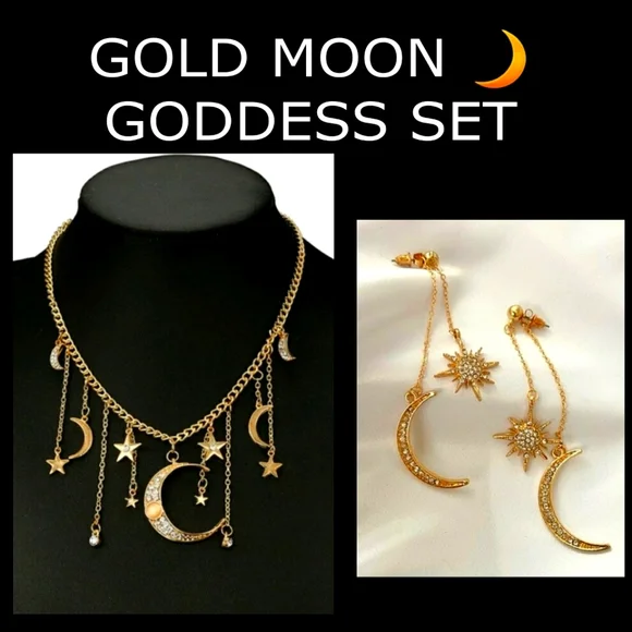 NWT 🌙 MOON AND STARS SET NECKLACE AND EARRINGS. ✨️ - Picture 1 of 3